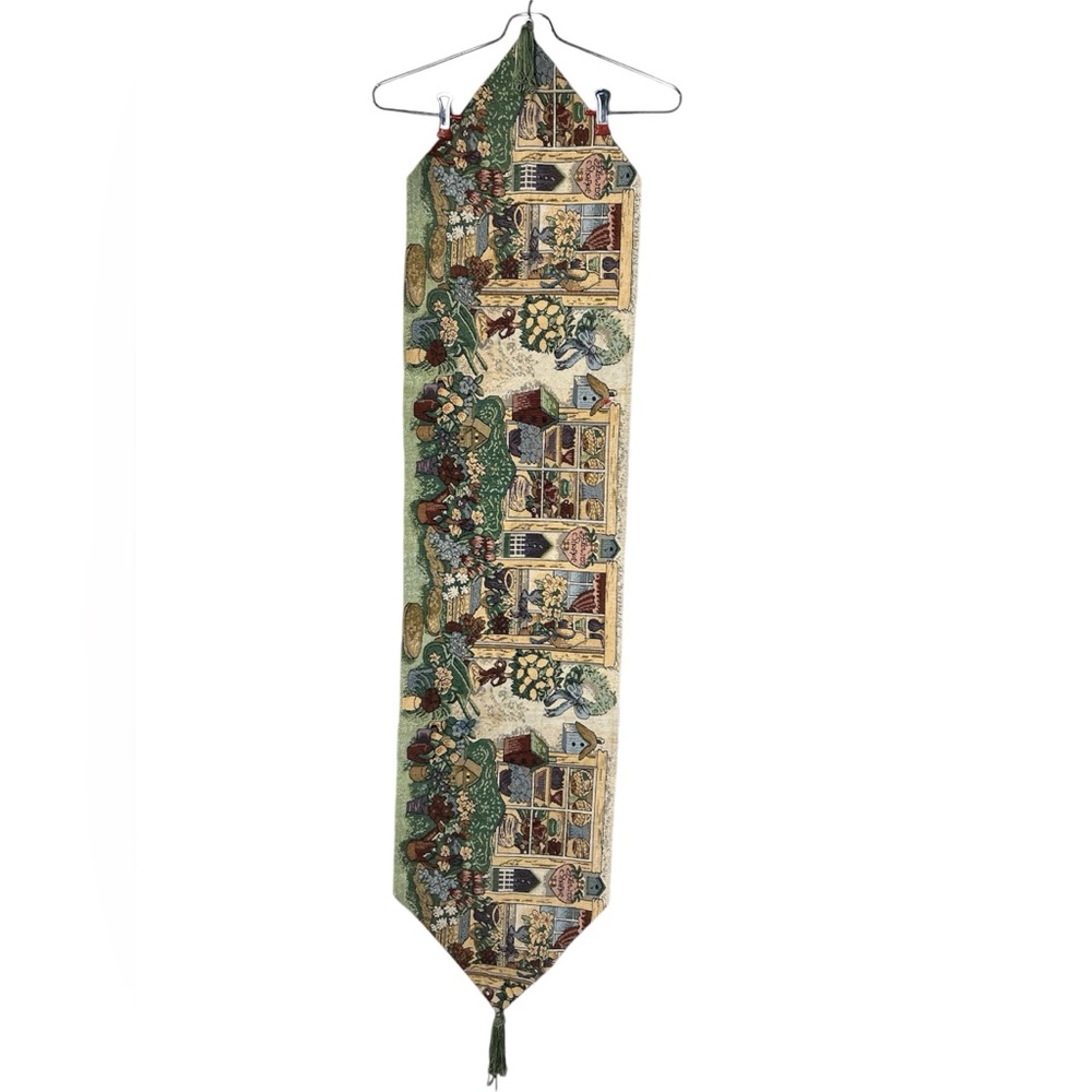Flower shop Tapestry‎ table runner tasseled bird houses window frames decorative